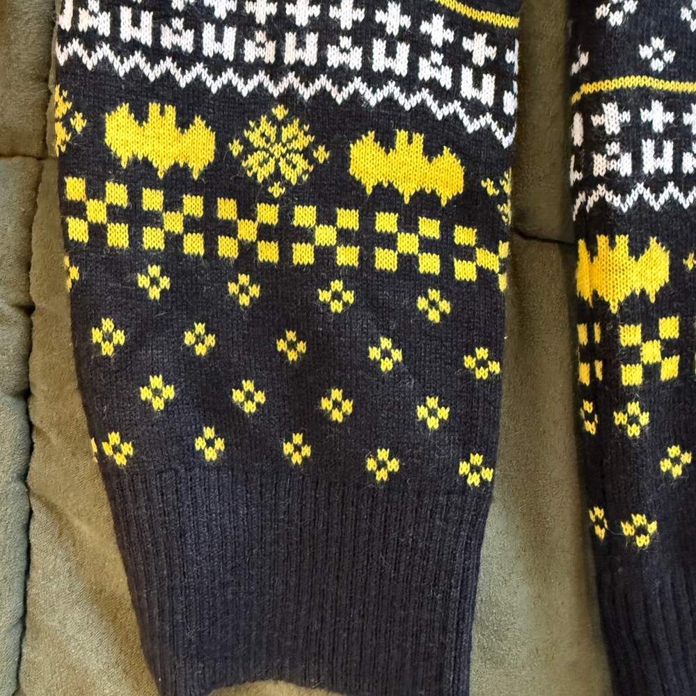 Festive Black and Yellow Batman Men's Crewneck Sweater - Picture 5 of 7